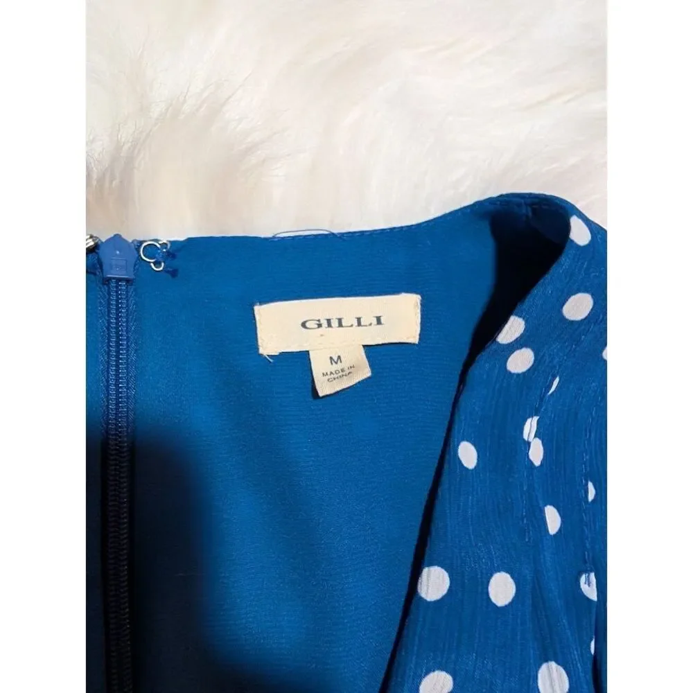 Gilli Women's Midi Polka Dot Puff Sleeve Blue/White‎ Dress Size M